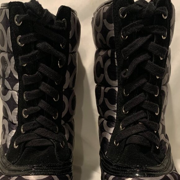 Coach Black & Gray Suede & Fabric High Top Snow Boots - Picture 2 of 14
